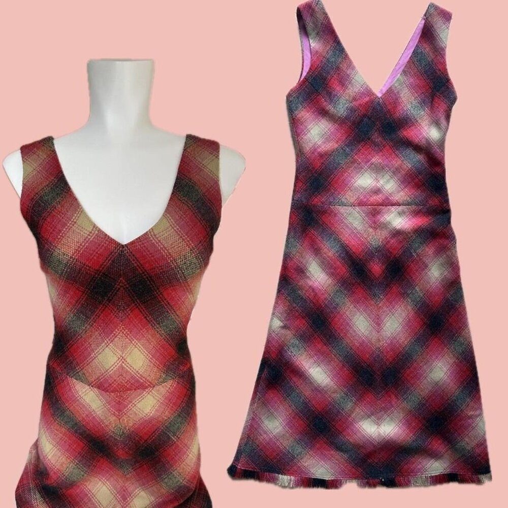 Vintage Sandra Angelozzi plaid dress in a warm tartan pattern
